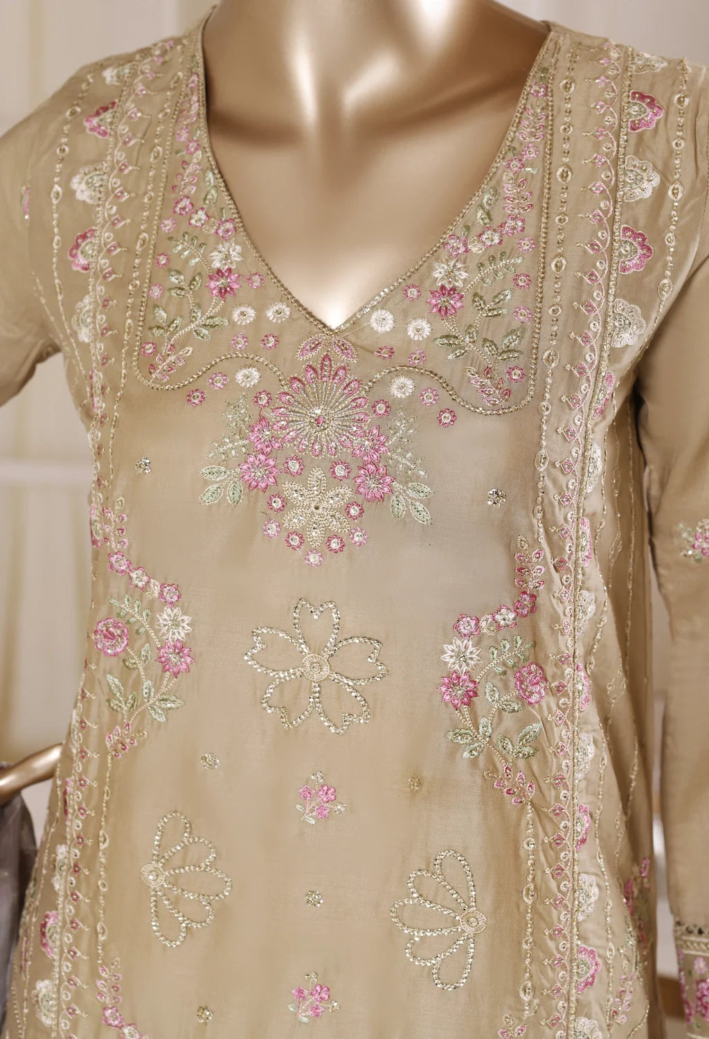 Binsaeed Plain Cotton 3 Piece Embroidered D2572