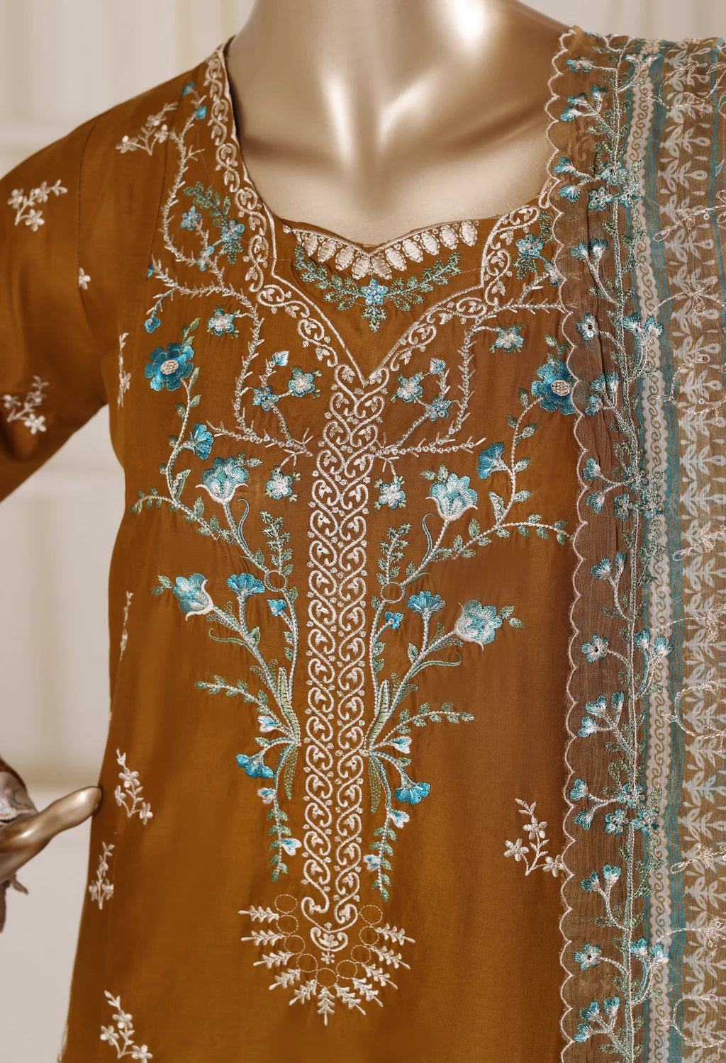Binsaeed Plain Cotton 3 Piece Embroidered D2570