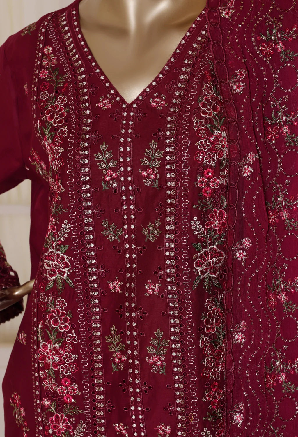 Binsaeed Plain Cotton 3 Piece Embroidered D2547