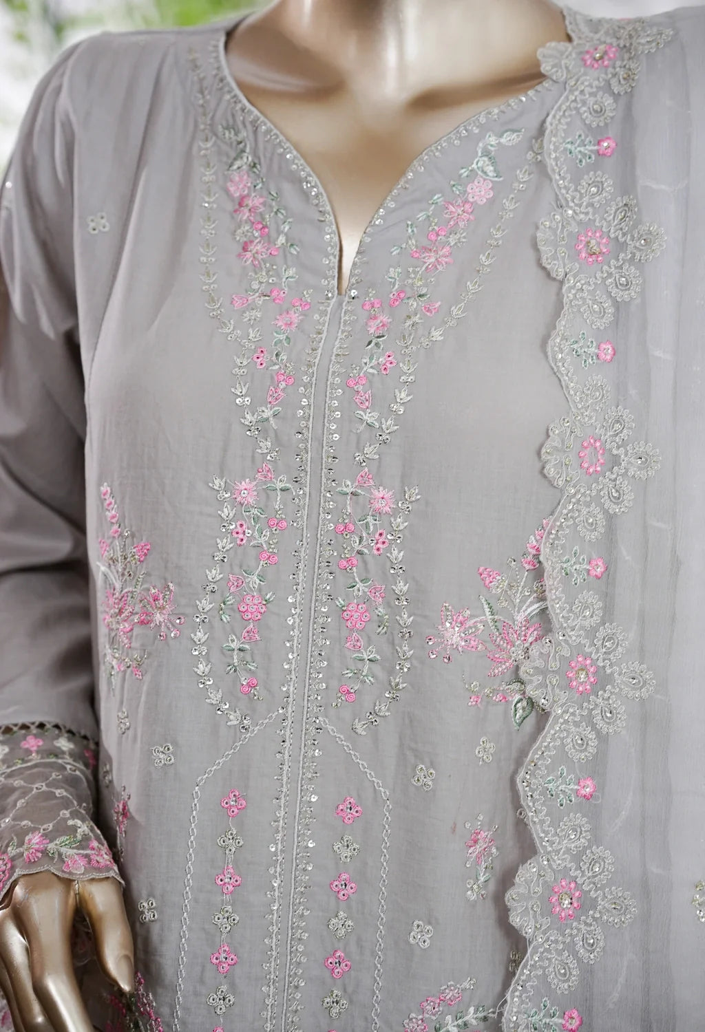 Binsaeed Plain Cotton 3 Piece Embroidered D25128