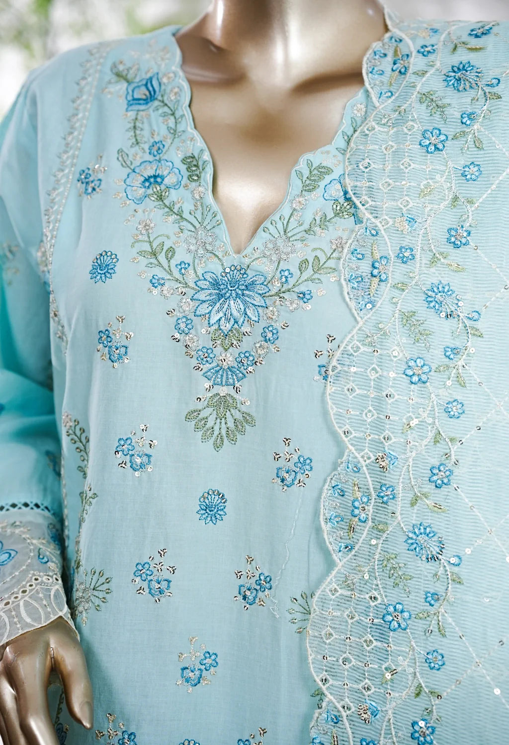 Binsaeed Plain Cotton 3 Piece Embroidered D2525