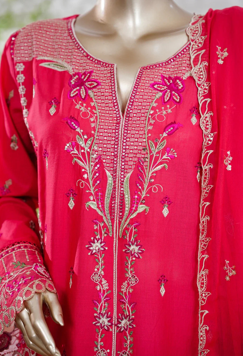 Binsaeed Plain Cotton 3 Piece Embroidered D2544